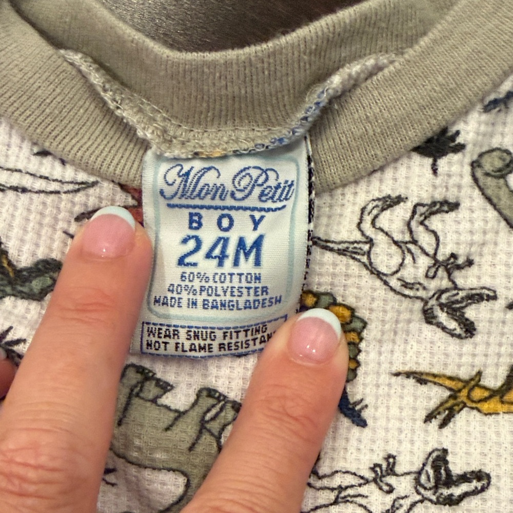 Kids Dinosaur Print Pajama Set - White with Multicolor Dinosaurs - Picture 3 of 5
